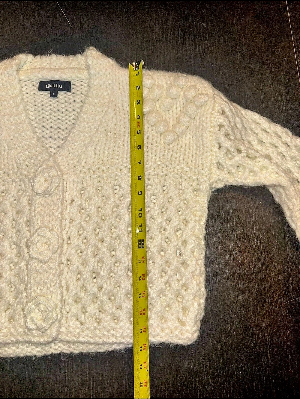 Liu Liu Mohair Cropped Chunky Cardigan Boho Chic Cottagecore Size L - Picture 7 of 8